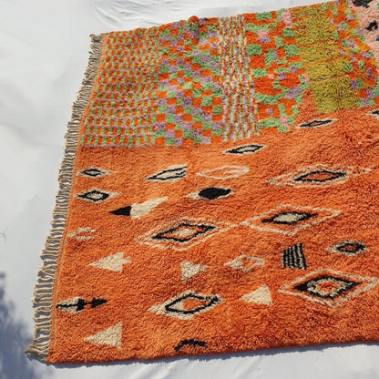 Handcrafted BENI MOROCCAN RUG | Dye Wool Authentic & Soft Rug | Berber Moroccan Rug | Moroccan Woolen Carpet IDIR | 13'5x10 Ft | 4x3 m - OunizZ