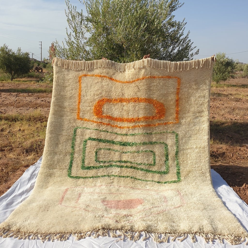 Handcrafted BENI MOROCCAN RUG | Dye Wool Authentic & Soft Rug | Berber Moroccan Rug | Moroccan Woolen Carpet Nawla | 9'5x8 Ft | 2,90x2,40 m - OunizZ