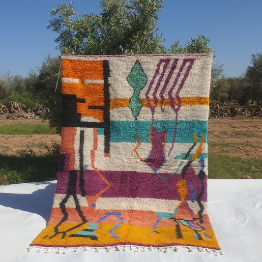 Hasania - MOROCCAN BOUJAAD RUG | Berber Colorful Area Rug for living room Handmade Authentic Wool | 9'8x6'6 Ft | 2x3 m - OunizZ