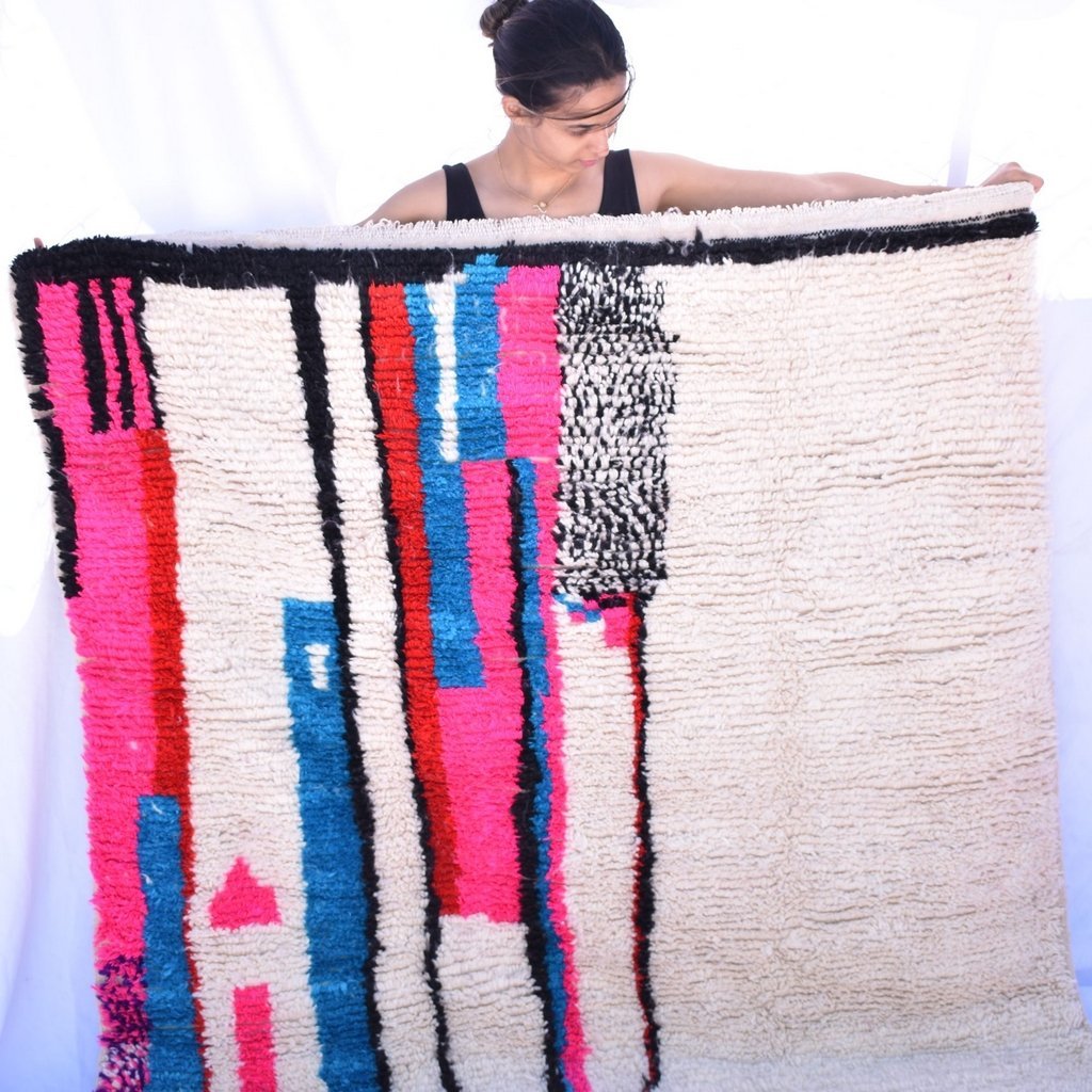 ILF | 8x5 Ft | 2.5x1.5 m | Moroccan White Rug | 100% wool handmade - OunizZ