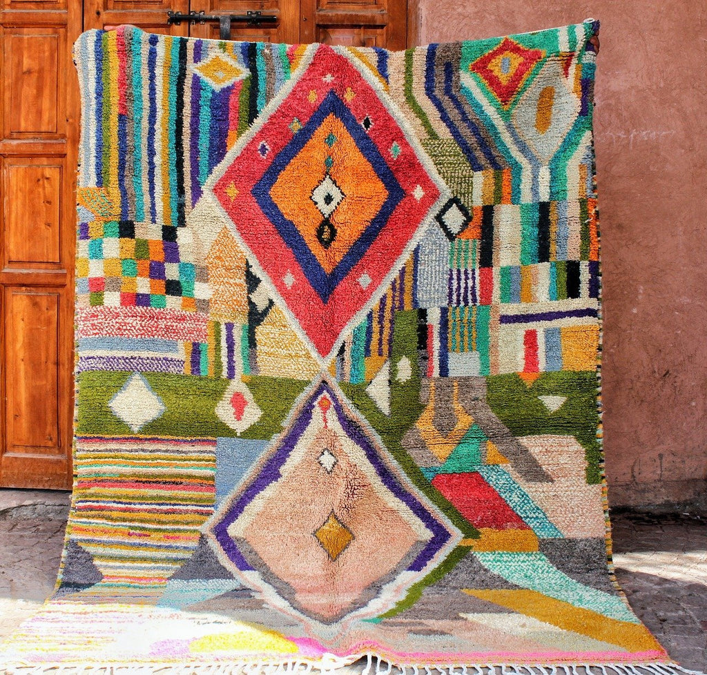 Handmade Moroccan Rug 4x3 Tribal Berber Boujad Geometric Vintage Wool Red  Carpet