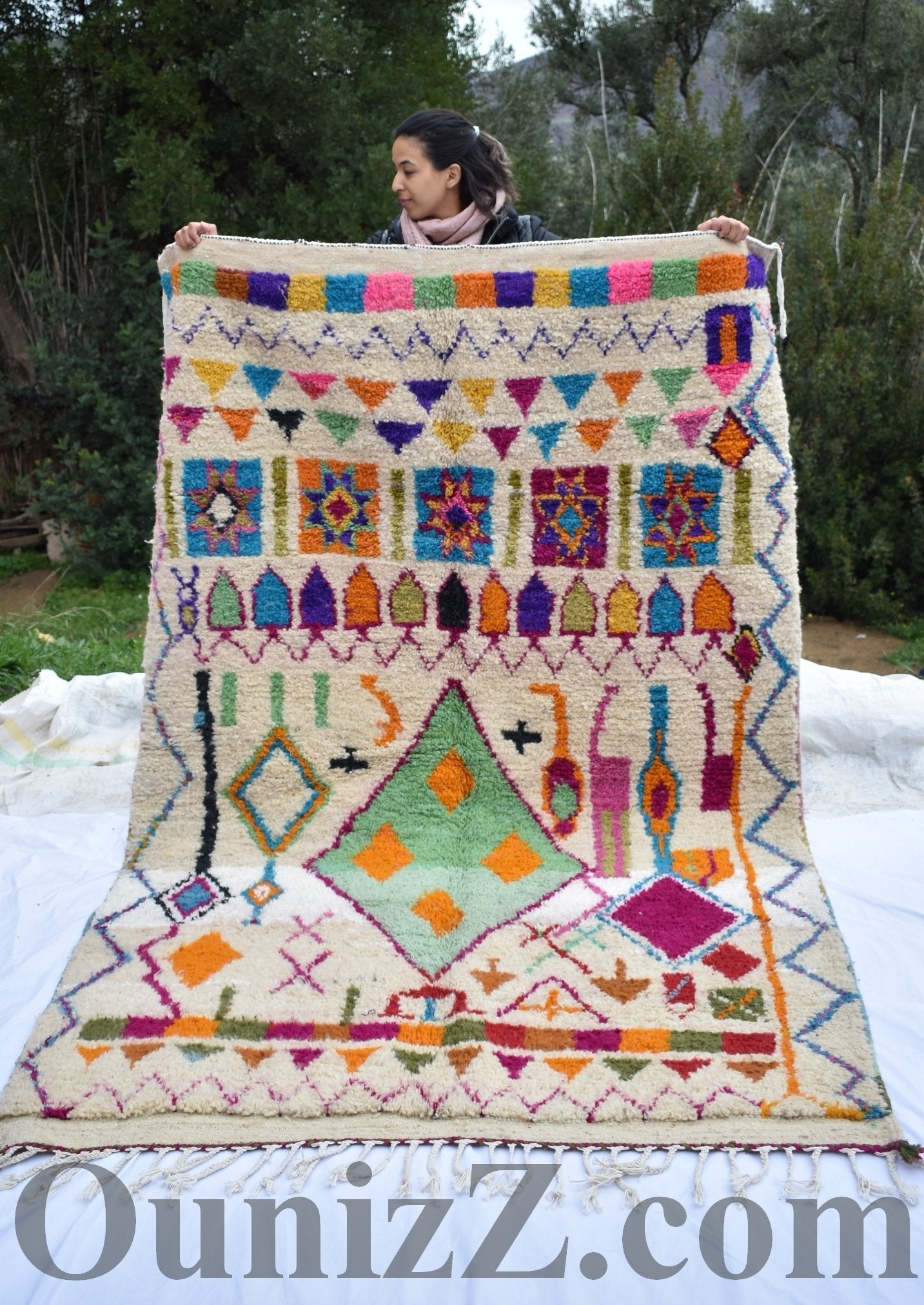 IMI | Azilal White Rug | 100% wool handmade in Morocco - OunizZ