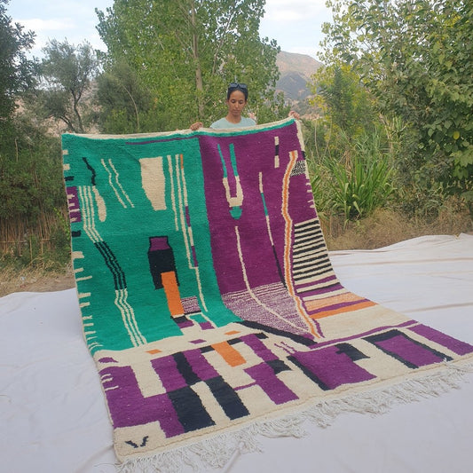 Khudli - MOROCCAN BOUJAAD RUG | Berber Colorful Area Rug for living room Handmade Authentic Wool | 9'45x6'72 Ft | 288x205 cm - OunizZ