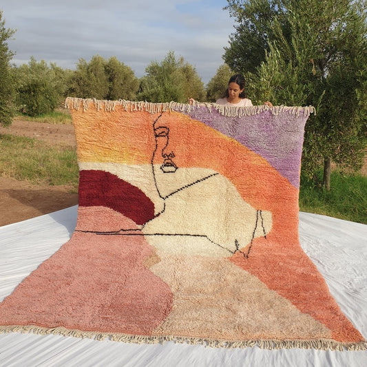 Kissmi | BENI OUARAIN MOROCCAN Area Rug Soft & Thick Pink for Living Room or Bedroom | Moroccan High Pile Rug Berber Authentic Wool | 10'43x8 Ft | 318x242 cm - OunizZ