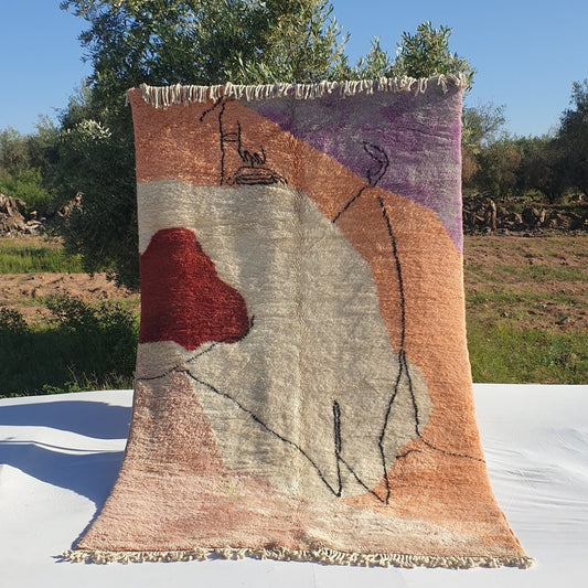 KISSMI | Moroccan Beni Mrirt rug Ultra Soft & Thick | 9'5x6 Ft | 291x181 cm | Moroccan Colorful Beni Mrirt Rug | 100% wool handmade - OunizZ