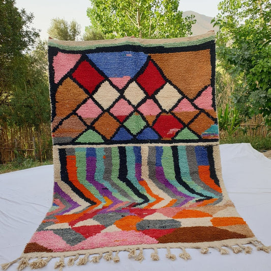 Ktira - MOROCCAN BOUJAAD RUG | Berber Colorful Area Rug for living room Handmade Authentic Wool | 9'8x6'9 Ft | 298x209 cm - OunizZ