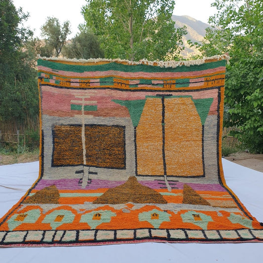Lungat - MOROCCAN BOUJAAD RUG | Large Berber Colorful Area Rug for living room Handmade Authentic Wool | 12'3x9'6 Ft | 374x292 cm - OunizZ