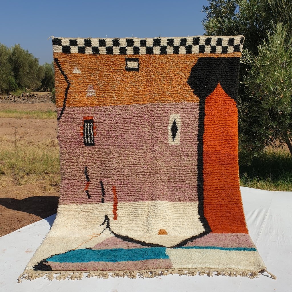Mandar MOROCCAN BOUJAAD RUG | Moroccan Berber Rug | Orange & Pink Rug Moroccan Carpet | Authentic Handmade Berber Bedroom Rugs | 9'60x6'60 Ft | 2,85x2,01 m - OunizZ