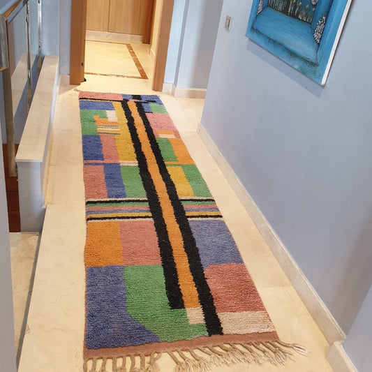 MARRA Runner | 10x2'7 Ft | 3x0,83 m | Moroccan Colorful Rug | 100% wool handmade - OunizZ