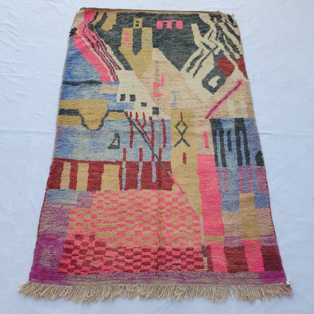Marzak - Moroccan Rug Boujaad | Colorful Authentic Berber Handmade Bedroom Rug | 9'19x5'44 Ft | 2,80x1,66 m - OunizZ