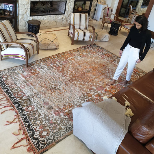 MASSLA | 11'3x6'6 Ft | 3,43x2,02 m | Moroccan VINTAGE Colorful Rug | 100% wool handmade - OunizZ