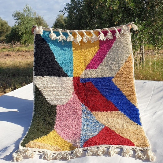 Miala - BENI OUARAIN Moroccan colorful Rug for Bedroom | Moroccan High Pile Area Rug Berber Authentic Wool | 5x3'6 Ft | 152x110 cm - OunizZ