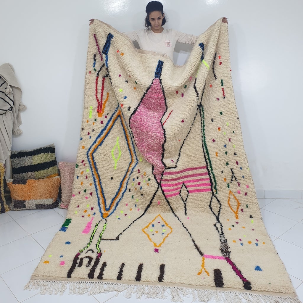 MJEBA | 9'8x6'4 Ft | 3x2 m | Moroccan White Rug | 100% wool handmade - OunizZ