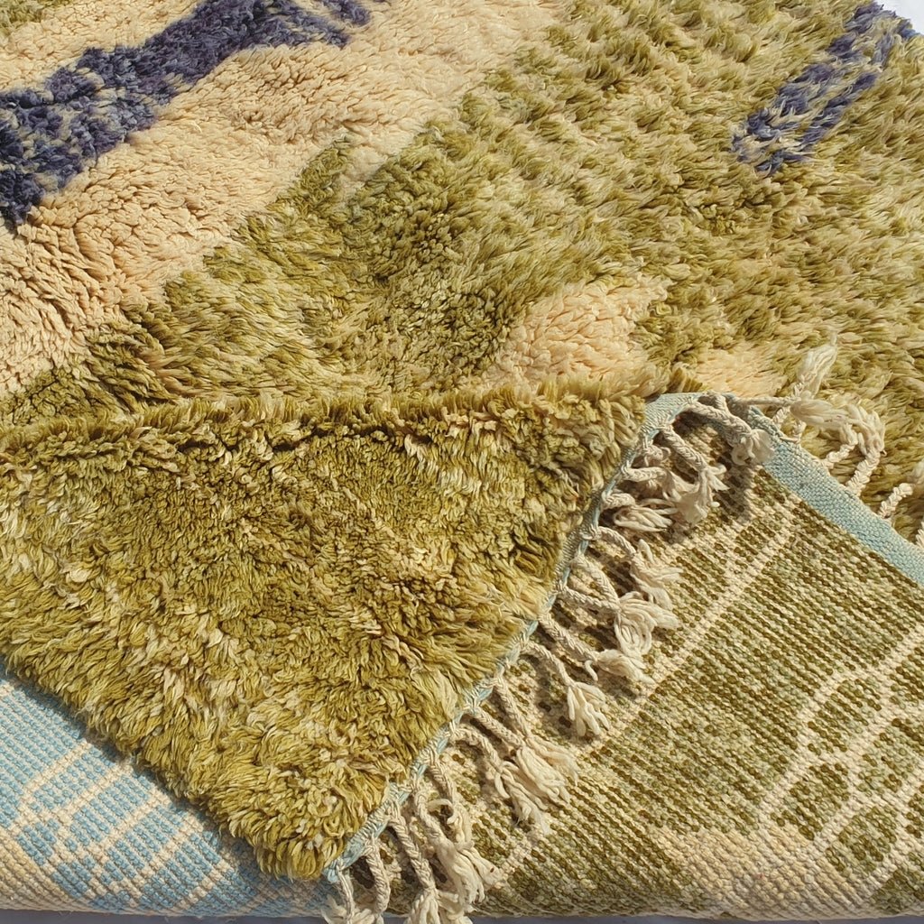 Moroccan Beni Ouarain Green & Blue Rug | KIZAM | 7'5 x 5'6 Ft | 2,3x1,7 m | 100% wool handmade - OunizZ