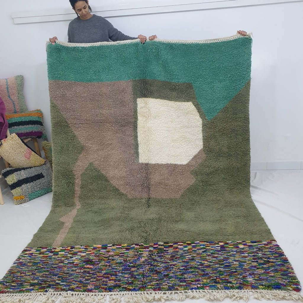 Moroccan Beni Ourain Green Rug | LWAYA | 9'9" x 6'8" Ft | 3x2 m | 100% wool handmade - OunizZ