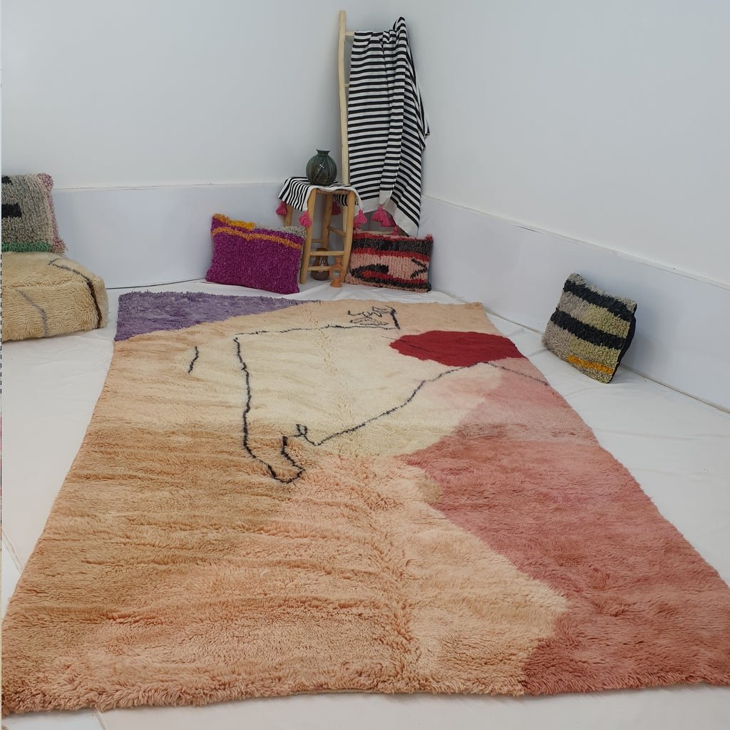 Moroccan Beni rug Ultra Soft & Thick | 10'x6'7 Ft | 3x2 m | KISSMI | Moroccan Colorful Beni Mrirt Rug | 100% wool handmade - OunizZ