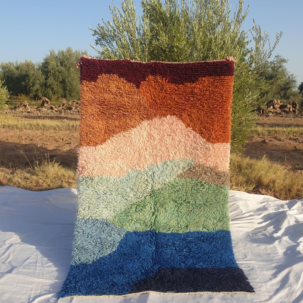 Moroccan Beni rug Ultra Soft & Thick | 8x5 Ft | 2,40x1,50 m | Natan | Moroccan Colorful Beni Mrirt Rug | 100% wool handmade - OunizZ
