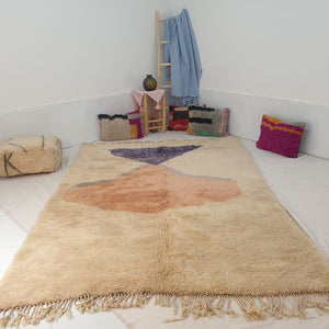 Moroccan Beni rug Ultra Soft & Thick Cream Off-White Living Room Carpet | 9'8x6'6 Ft | 300x200 cm | HNIWNA | Moroccan Colorful Beni Mrirt Rug | 100% wool handmade - OunizZ