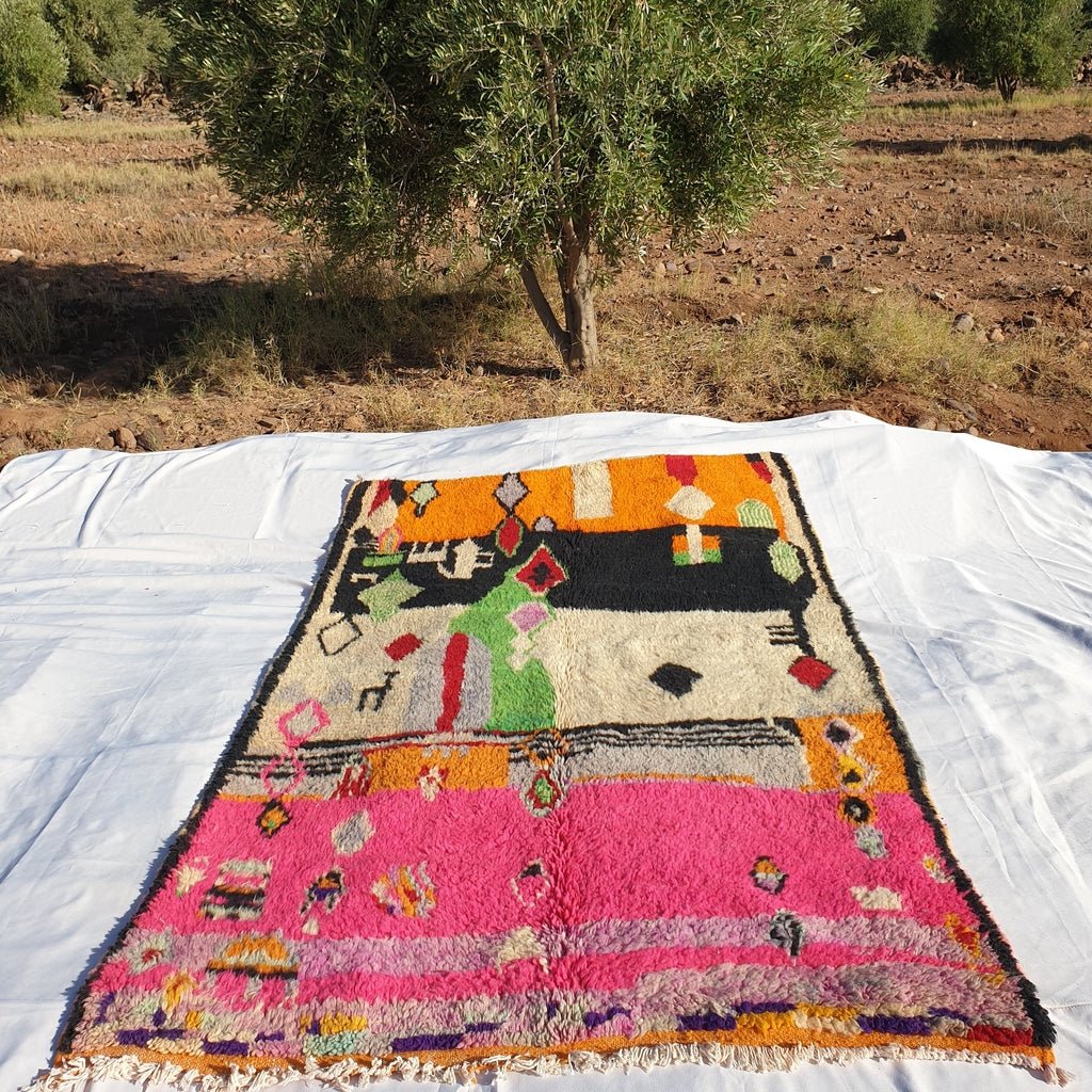 MOROCCAN BOUJAAD RUG | Moroccan Berber Rug | Colorful Rug Moroccan Carpet | Authentic Handmade Berber Bedroom Rugs | 7'9x4'9 Ft | 2,40x1,48 m - OunizZ