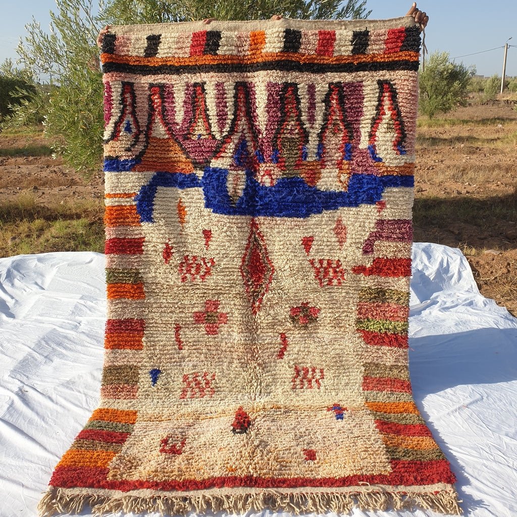 MOROCCAN BOUJAAD RUG | Moroccan Berber Rug | Colorful Rug Moroccan Carpet | Authentic Handmade Berber Bedroom Rugs | 8'3x5' Ft | 2,53x1,54 m - OunizZ