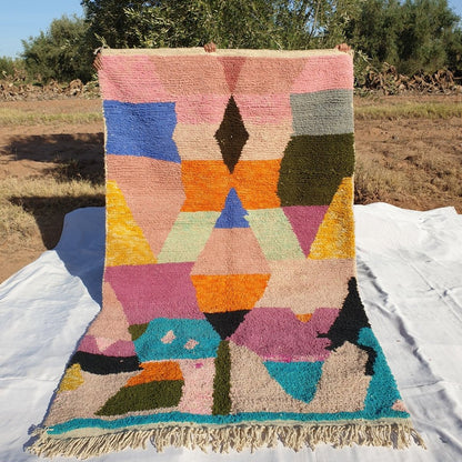 MOROCCAN BOUJAAD RUG | Moroccan Berber Rug | Colorful Rug Moroccan Carpet | Authentic Handmade Berber Bedroom Rugs | 8'6x5'1 Ft | 2,63x1,55 m - OunizZ