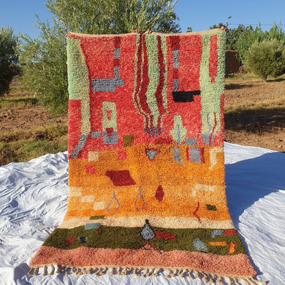MOROCCAN BOUJAAD RUG | Moroccan Berber Rug | Colorful Rug Moroccan Carpet | Authentic Handmade Berber Bedroom Rugs | 9'4x5'6 Ft | 2,85x1,72m - OunizZ