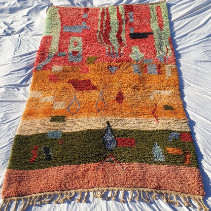 MOROCCAN BOUJAAD RUG | Moroccan Berber Rug | Colorful Rug Moroccan Carpet | Authentic Handmade Berber Bedroom Rugs | 9'4x5'6 Ft | 2,85x1,72m - OunizZ