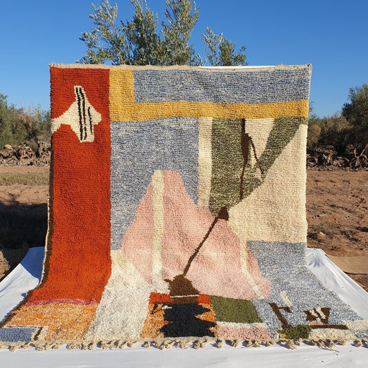 MOROCCAN BOUJAAD RUG | Moroccan Berber Rug | Colorful Rug Moroccan Carpet | Authentic Handmade Berber Living room Rug | 13'1x9'9 Ft | 4x3 m - OunizZ