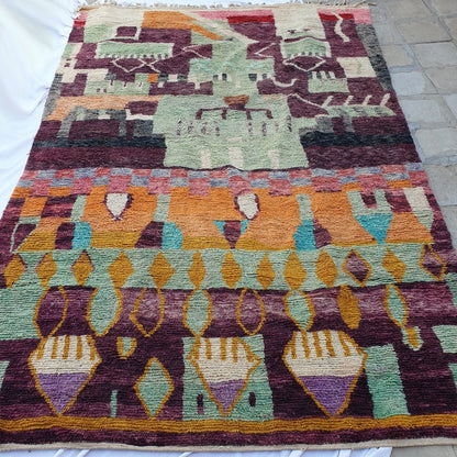 MOROCCAN BOUJAAD RUG | Moroccan Berber Rug | Colorful Rug Moroccan Carpet | Authentic Handmade Berber Living room Rug | 13'5x9'5 Ft | 4x3 m - OunizZ