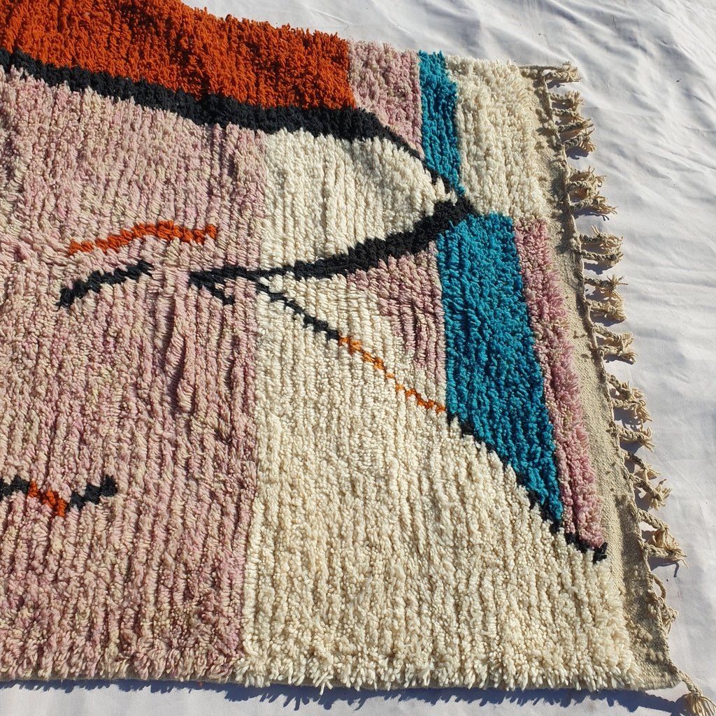 MOROCCAN BOUJAAD RUG | Moroccan Berber Rug | Orange & Pink Rug Moroccan Carpet | Authentic Handmade Berber Bedroom Rug | 8'1x4'9 Ft | 2,47x1,50 m - OunizZ