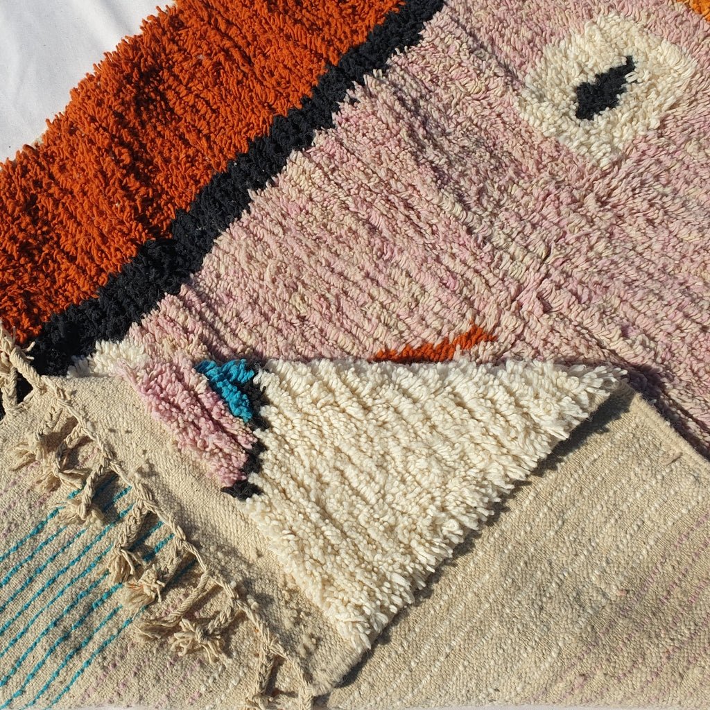 MOROCCAN BOUJAAD RUG | Moroccan Berber Rug | Orange & Pink Rug Moroccan Carpet | Authentic Handmade Berber Bedroom Rug | 8'1x4'9 Ft | 2,47x1,50 m - OunizZ
