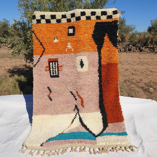 MOROCCAN BOUJAAD RUG | Moroccan Berber Rug | Orange & Pink Rug Moroccan Carpet | Authentic Handmade Berber Bedroom Rug | 8'1x4'9 Ft | 2,47x1,50 m - OunizZ