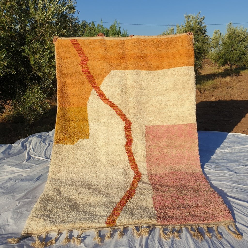 MOROCCAN BOUJAAD RUG | Moroccan Berber Rug | Orange & Pink Rug Moroccan Carpet | Authentic Handmade Berber Bedroom Rugs | 10'3x6'6 Ft | 3,13x2,00 m - OunizZ