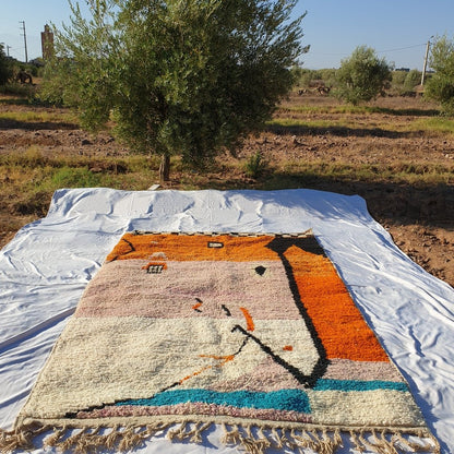 MOROCCAN BOUJAAD RUG | Moroccan Berber Rug | Orange & Pink Rug Moroccan Carpet | Authentic Handmade Berber Bedroom Rugs | 10x6'4 Ft | 3x2 m - OunizZ