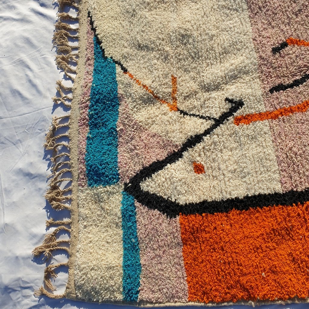 MOROCCAN BOUJAAD RUG | Moroccan Berber Rug | Orange & Pink Rug Moroccan Carpet | Authentic Handmade Berber Bedroom Rugs | 10x6'4 Ft | 3x2 m - OunizZ