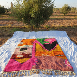 MOROCCAN BOUJAAD RUG | Moroccan Berber Rug | Orange & Pink Rug Moroccan Carpet | Authentic Handmade Berber Bedroom Rugs | 10x6'9 Ft | 3,06x2,09 m - OunizZ