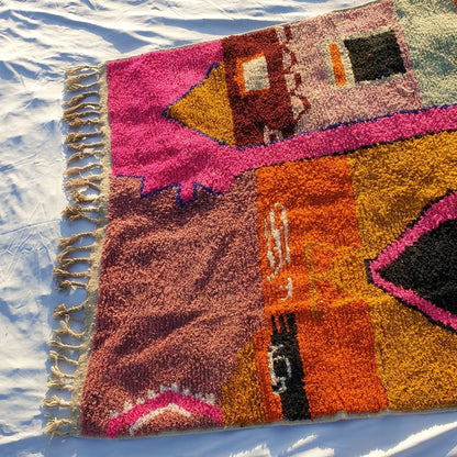 MOROCCAN BOUJAAD RUG | Moroccan Berber Rug | Orange & Pink Rug Moroccan Carpet | Authentic Handmade Berber Bedroom Rugs | 10x6'9 Ft | 3,06x2,09 m - OunizZ