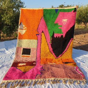 MOROCCAN BOUJAAD RUG | Moroccan Berber Rug | Orange & Pink Rug Moroccan Carpet | Authentic Handmade Berber Bedroom Rugs | 10x6'9 Ft | 3,06x2,09 m - OunizZ