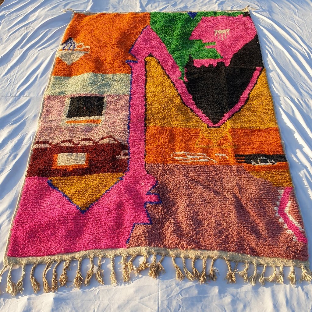 MOROCCAN BOUJAAD RUG | Moroccan Berber Rug | Orange & Pink Rug Moroccan Carpet | Authentic Handmade Berber Bedroom Rugs | 10x6'9 Ft | 3,06x2,09 m - OunizZ