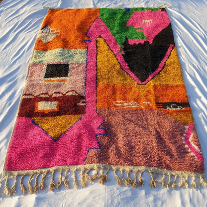 MOROCCAN BOUJAAD RUG | Moroccan Berber Rug | Orange & Pink Rug Moroccan Carpet | Authentic Handmade Berber Bedroom Rugs | 10x6'9 Ft | 3,06x2,09 m - OunizZ