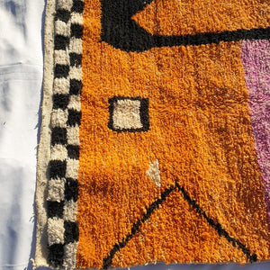 MOROCCAN BOUJAAD RUG | Moroccan Berber Rug | Orange & Pink Rug Moroccan Carpet | Authentic Handmade Berber Bedroom Rugs | 8'5x4'9 Ft | 2,60x1,48 m - OunizZ