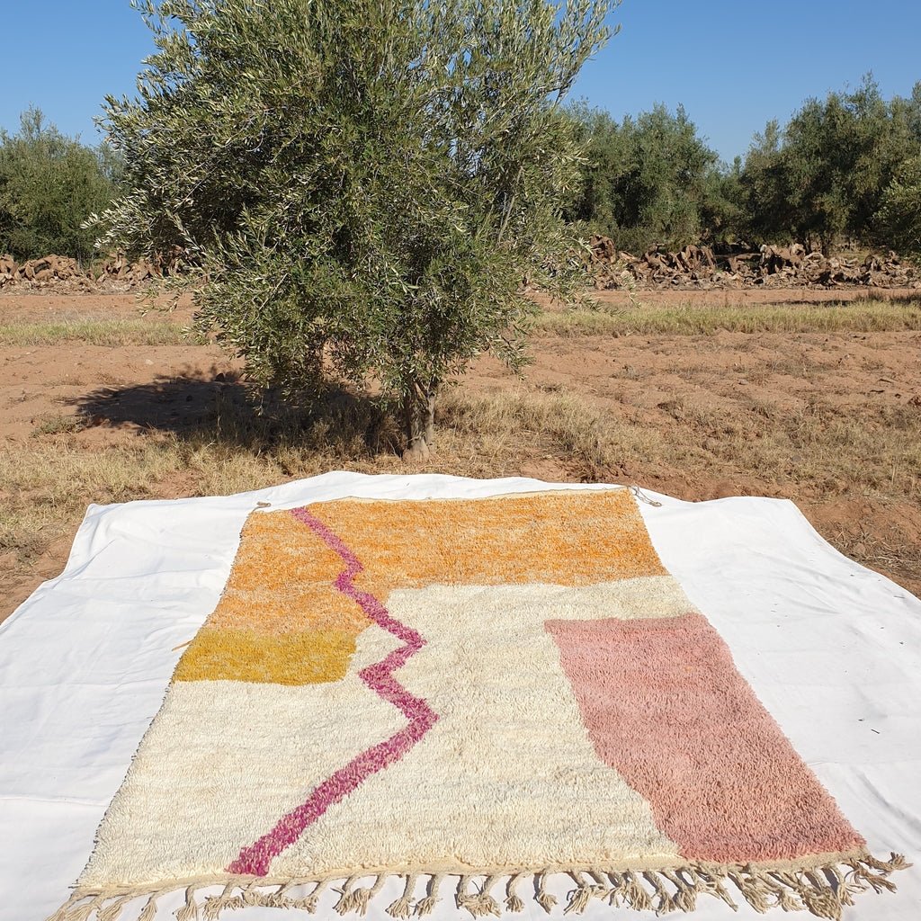 MOROCCAN BOUJAAD RUG | Moroccan Berber Rug | Orange & Pink Rug Moroccan Carpet | Authentic Handmade Berber Bedroom Rugs | 9'6x6'5 Ft | 2,94x1,98 m - OunizZ