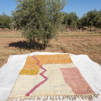 MOROCCAN BOUJAAD RUG | Moroccan Berber Rug | Orange & Pink Rug Moroccan Carpet | Authentic Handmade Berber Bedroom Rugs | 9'6x6'5 Ft | 2,94x1,98 m - OunizZ