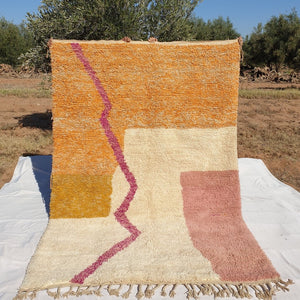 MOROCCAN BOUJAAD RUG | Moroccan Berber Rug | Orange & Pink Rug Moroccan Carpet | Authentic Handmade Berber Bedroom Rugs | 9'6x6'5 Ft | 2,94x1,98 m - OunizZ