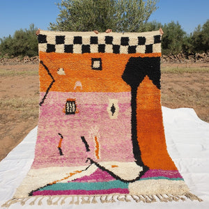 MOROCCAN BOUJAAD RUG | Moroccan Berber Rug | Orange & Pink Rug Moroccan Carpet | Authentic Handmade Berber Bedroom Rugs | 9'6x6'6 Ft | 2,92x2,00 m - OunizZ