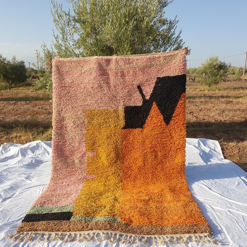 MOROCCAN BOUJAAD RUG | Moroccan Berber Rug | Orange Rug Moroccan Carpet | Authentic Handmade Berber Bedroom Rugs | 10'1x6'6 Ft | 3x2 m - OunizZ