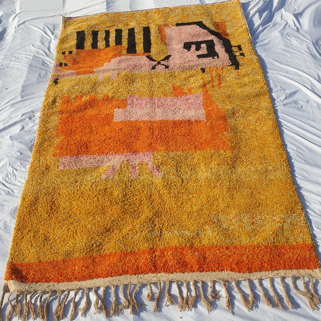 MOROCCAN BOUJAAD RUG | Moroccan Berber Rug | Orange Rug Moroccan Carpet | Authentic Handmade Berber Bedroom Rugs | 10'5x7' Ft | 3,20x2,16 m - OunizZ