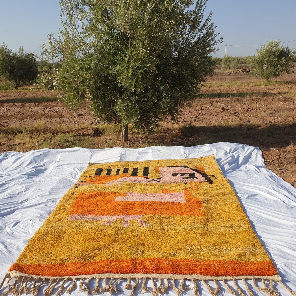 MOROCCAN BOUJAAD RUG | Moroccan Berber Rug | Orange Rug Moroccan Carpet | Authentic Handmade Berber Bedroom Rugs | 10'5x7' Ft | 3,20x2,16 m - OunizZ