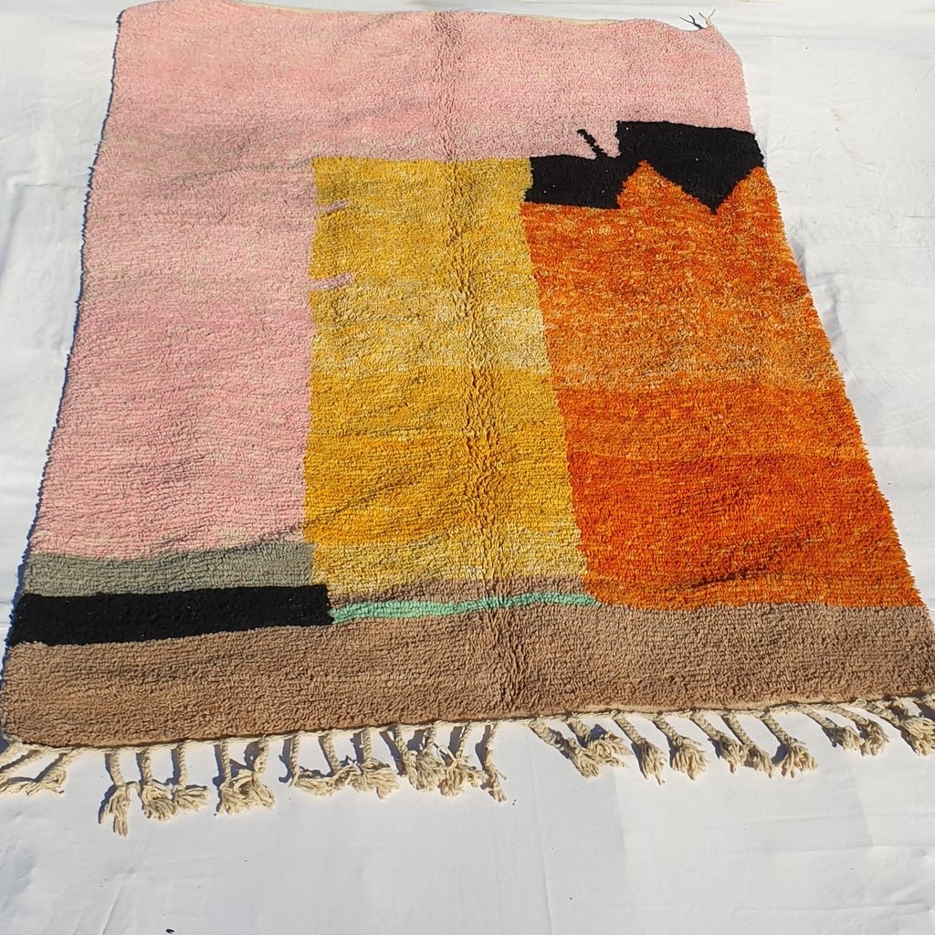 MOROCCAN BOUJAAD RUG | Moroccan Berber Rug | Orange Rug Moroccan Carpet | Authentic Handmade Berber Bedroom Rugs | 9'6x6'5 Ft | 3x2 m - OunizZ