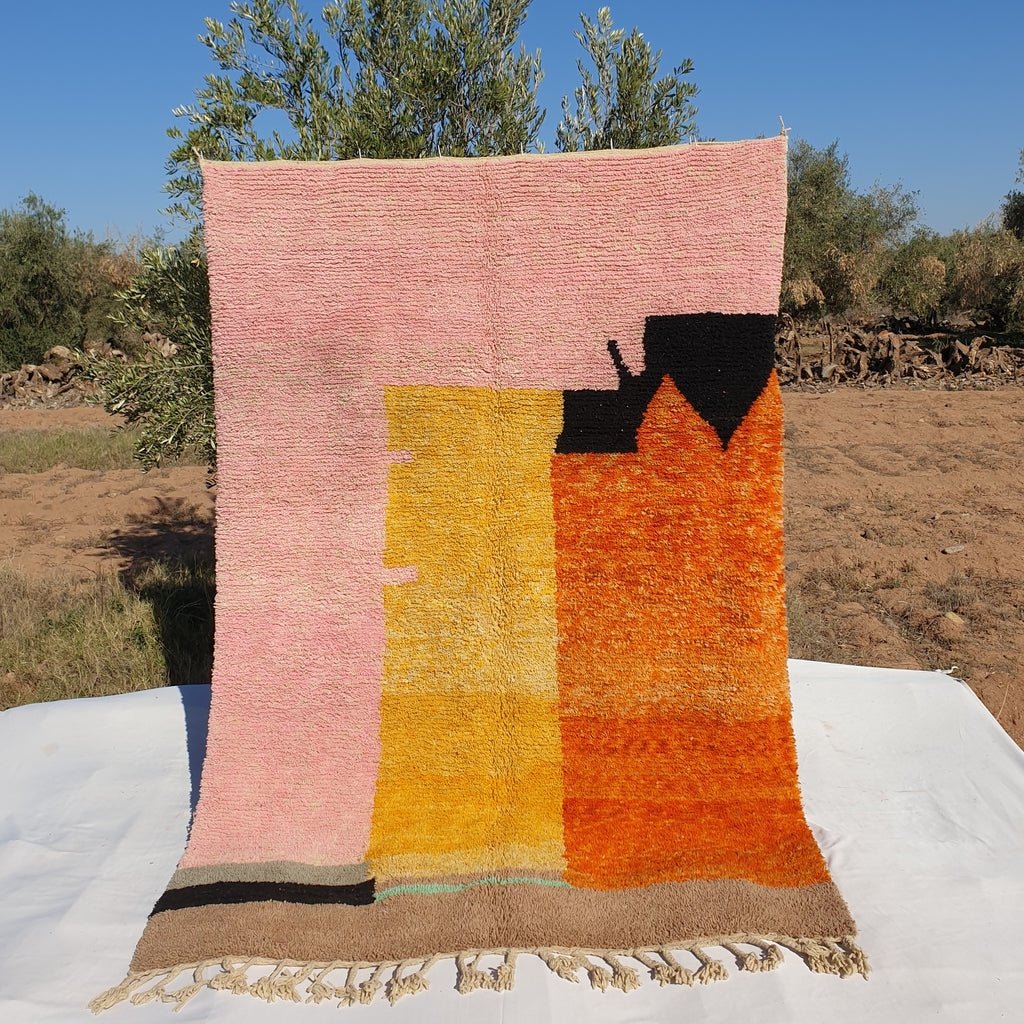 MOROCCAN BOUJAAD RUG | Moroccan Berber Rug | Orange Rug Moroccan Carpet | Authentic Handmade Berber Bedroom Rugs | 9'6x6'5 Ft | 3x2 m - OunizZ